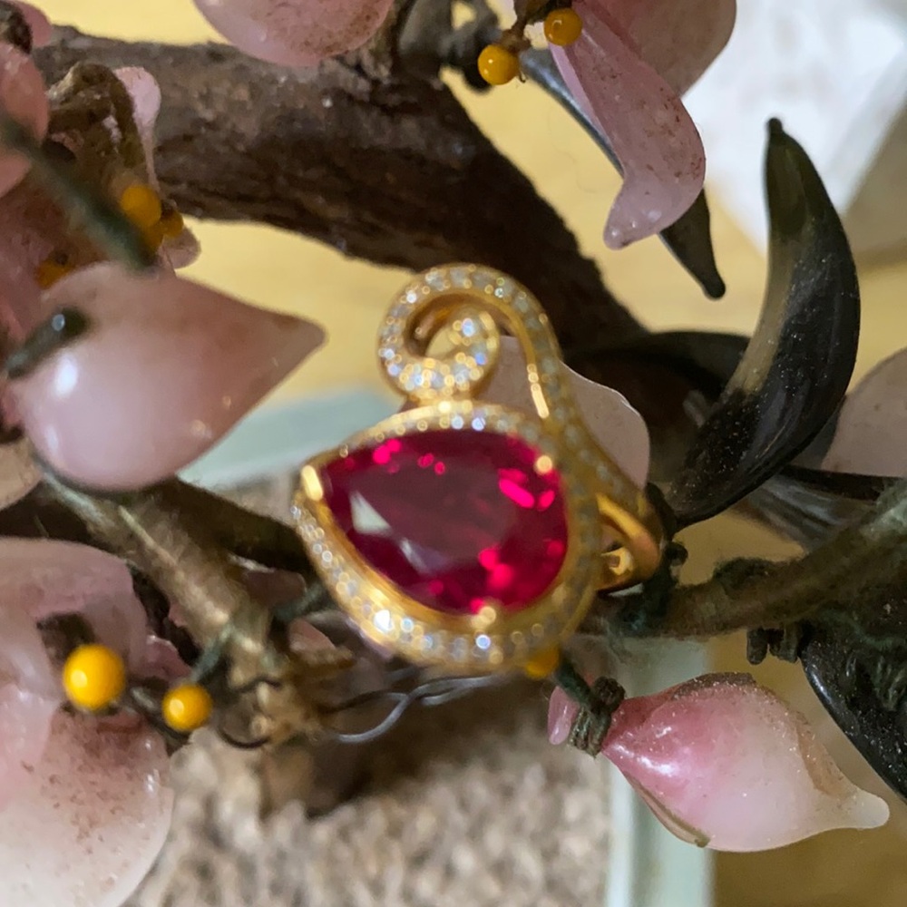 Vintage gold over 925 blood ruby white sapphire ring
